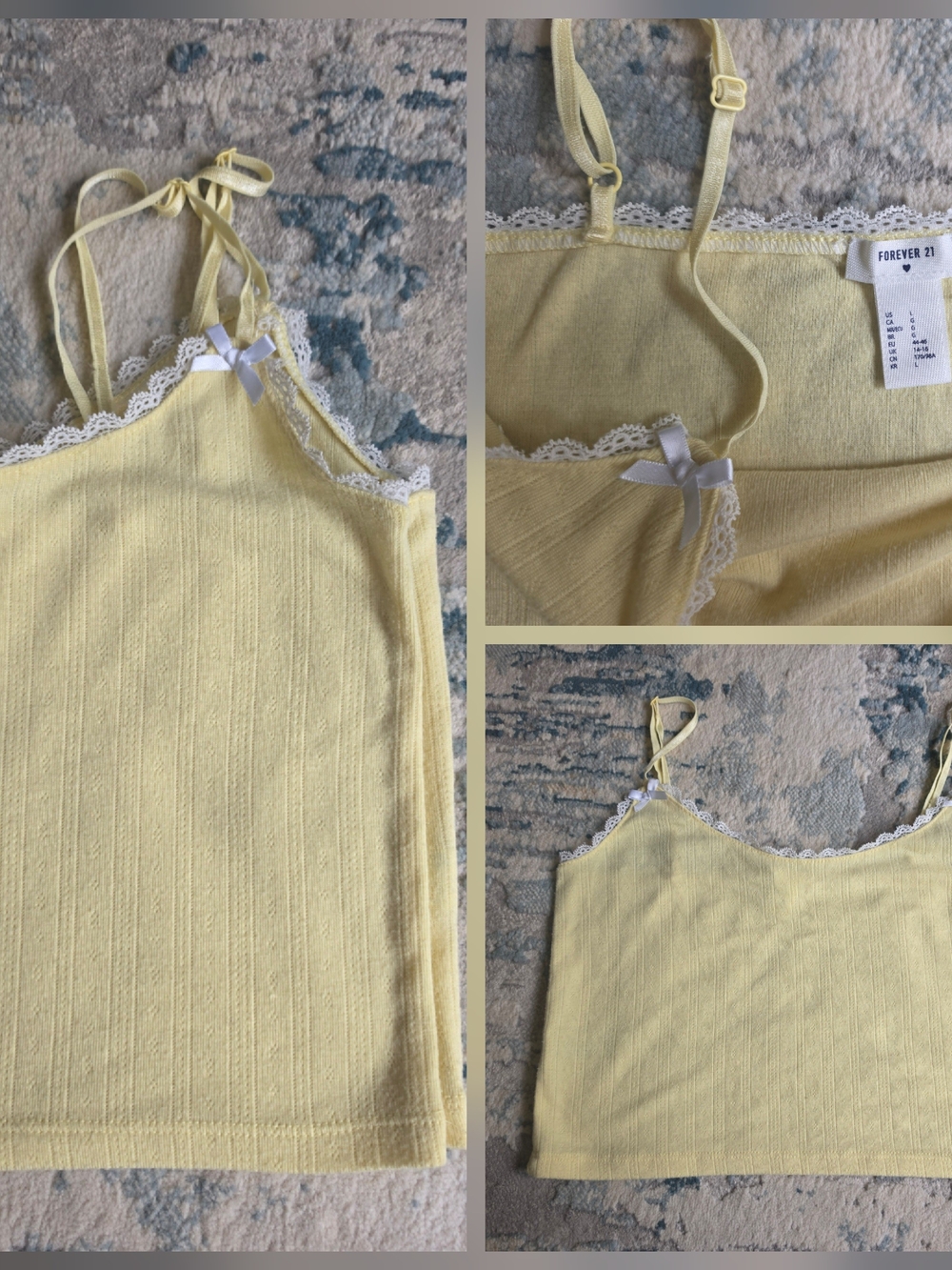 Forever 21 Yellow Lace Crop Cami Size Large